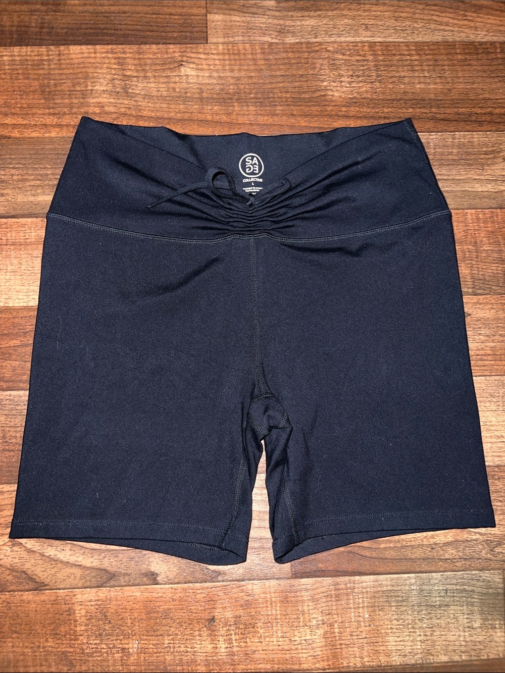 Sage collective Black High-Rise Ruched-Front Bike Shorts large stretch
